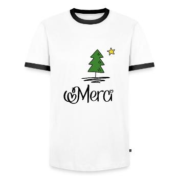 Merci for Christmas - Men's Ringer Shirt - white/black - Front - AI Model Female 172 light (172cm) & AI Model Male 178 dark (178cm)