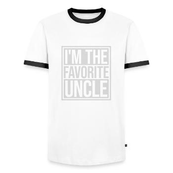 at The Favorite Uncle - Men's Ringer Shirt - white/black - Front - AI Model Female 172 light (172cm) & AI Model Male 178 dark (178cm)