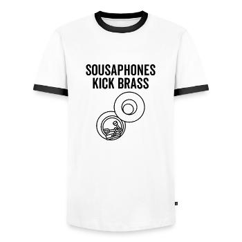 Sousaphones Kick Brass - Men's Ringer Shirt - white/black - Front - AI Model Female 172 light (172cm) & AI Model Male 178 dark (178cm)