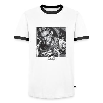 GREEK ARES - Männer Kontrast-T-Shirt - Weiß/Schwarz - Vorne - AI Model Female 172 light (172cm) & AI Model Male 178 dark (178cm)