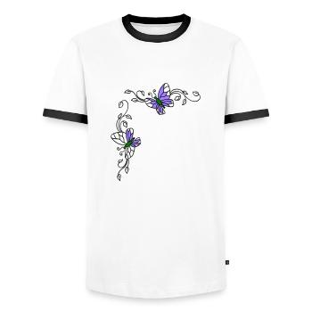 Butterflies with flower tendrils - Men's Ringer Shirt - white/black - Front - AI Model Female 172 light (172cm) & AI Model Male 178 dark (178cm)