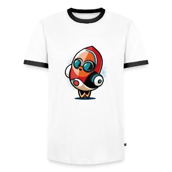 Rocket humor that dances - Men's Ringer Shirt - white/black - Front - AI Model Female 172 light (172cm) & AI Model Male 178 dark (178cm)