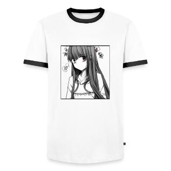 Delicate Flowers: Anime romantique Girl with Flower - T-shirt contrasté Homme - blanc/noir - Devant - AI Model Female 172 light (172cm) & AI Model Male 178 dark (178cm)