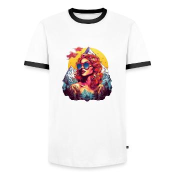 Wander Woman Berg Shirt zum Wandern in den Bergen - Männer Kontrast-T-Shirt - Weiß/Schwarz - Vorne - AI Model Female 172 light (172cm) & AI Model Male 178 dark (178cm)