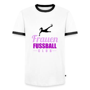 frauen fußball - Männer Kontrast-T-Shirt - Weiß/Schwarz - Vorne - AI Model Female 172 light (172cm) & AI Model Male 178 dark (178cm)