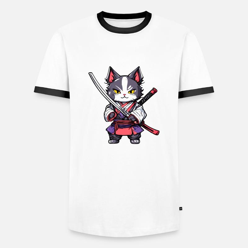 Samurai-Katze #20 - Männer Kontrast-T-Shirt - Weiß/Schwarz
