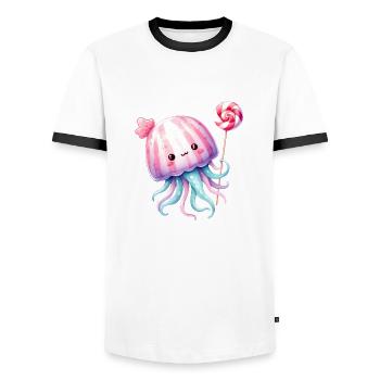 Niedliches Quallenbaby mit Süssigkeiten - Männer Kontrast-T-Shirt - Weiß/Schwarz - Vorne - AI Model Female 172 light (172cm) & AI Model Male 178 dark (178cm)