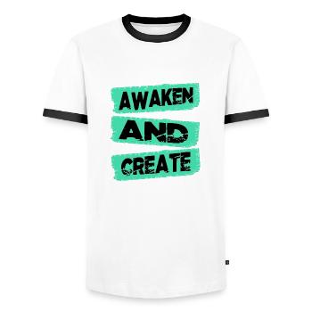Continuous Innovation Enlightenment - Men's Ringer Shirt - white/black - Front - AI Model Female 172 light (172cm) & AI Model Male 178 dark (178cm)