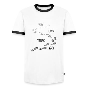 Go Your Way Saying with Graphics - Men's Ringer Shirt - white/black - Front - AI Model Female 172 light (172cm) & AI Model Male 178 dark (178cm)
