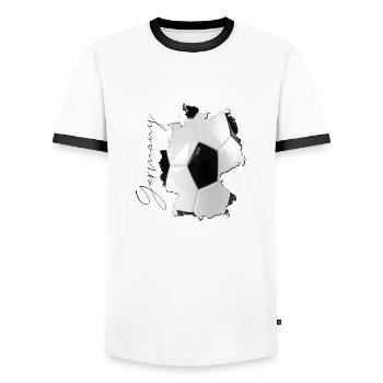 Germany Map Framed Real Football EN - Men's Ringer Shirt - white/black - Front - AI Model Female 172 light (172cm) & AI Model Male 178 dark (178cm)