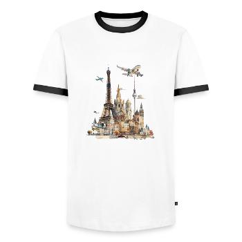 Jedes Wahrzeichen hat seine eigene Geschichte - Männer Kontrast-T-Shirt - Weiß/Schwarz - Vorne - AI Model Female 172 light (172cm) & AI Model Male 178 dark (178cm)