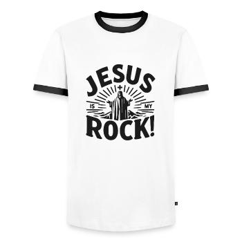 Jesus is My Rock - Men's Ringer Shirt - white/black - Front - AI Model Female 172 light (172cm) & AI Model Male 178 dark (178cm)