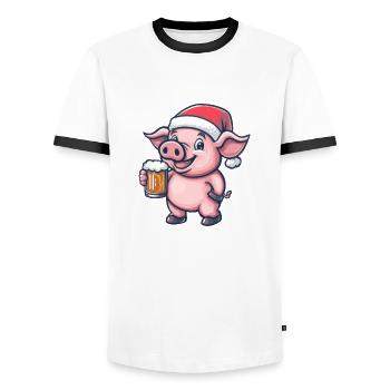 Pig Christmas Beer - Men's Ringer Shirt - white/black - Front - AI Model Female 172 light (172cm) & AI Model Male 178 dark (178cm)