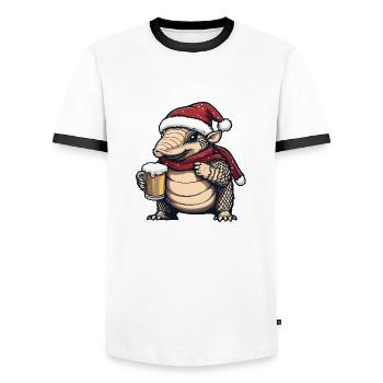Gürteltier Weihnachten Bier - Männer Kontrast-T-Shirt - Weiß/Schwarz - Vorne - AI Model Female 172 light (172cm) & AI Model Male 178 dark (178cm)