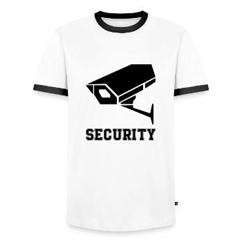 Surveillance camera - Men's Ringer Shirt - white/black - Front - AI Model Female 172 light (172cm) & AI Model Male 178 dark (178cm)
