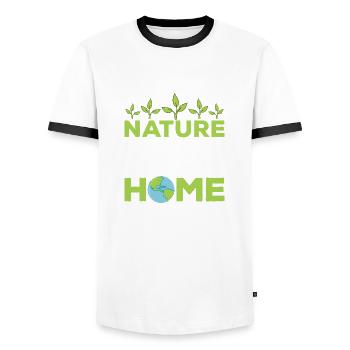 Nature Is Not A Place To Visit Planet Earth Day - Men's Ringer Shirt - white/black - Front - AI Model Female 172 light (172cm) & AI Model Male 178 dark (178cm)