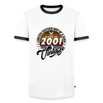 Eleganter Vintage: 2001 Retro Geschenk 2001 2025 - Männer Kontrast-T-Shirt - Weiß/Schwarz - Vorne - AI Model Female 172 light (172cm) & AI Model Male 178 dark (178cm)