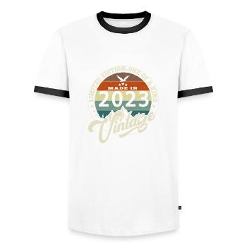 Jahrgang 2023 Das Beste aus 2023 - 2 Jahre alter Geburtstag - Männer Kontrast-T-Shirt - Weiß/Schwarz - Vorne - AI Model Female 172 light (172cm) & AI Model Male 178 dark (178cm)