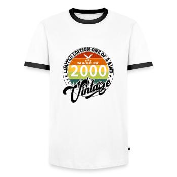 2000 Anniversary Born In 2000 Vintage Retro. Editio - Men's Ringer Shirt - white/black - Front - AI Model Female 172 light (172cm) & AI Model Male 178 dark (178cm)