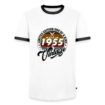 Eleganter Vintage: 1955 Retro Geschenk 1955 2025 - Männer Kontrast-T-Shirt - Weiß/Schwarz - Vorne - AI Model Female 172 light (172cm) & AI Model Male 178 dark (178cm)