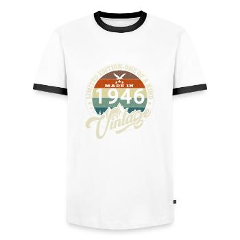 Vintage 1946 Best of 1946 - 79 Year Old Birthday - Men's Ringer Shirt - white/black - Front - AI Model Female 172 light (172cm) & AI Model Male 178 dark (178cm)
