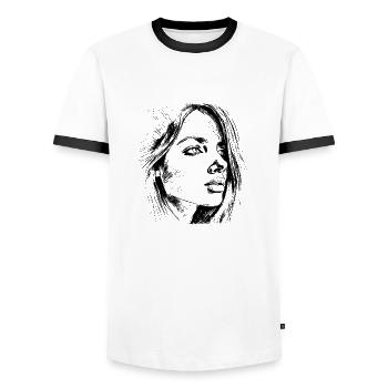 Looking to the future - Men's Ringer Shirt - white/black - Front - AI Model Female 172 light (172cm) & AI Model Male 178 dark (178cm)