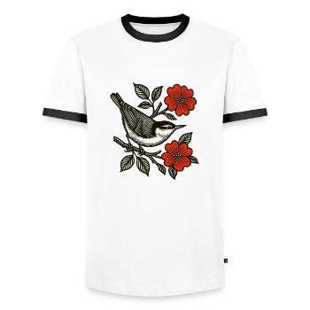 Retro Nuthatch - Men's Ringer Shirt - white/black - Front - AI Model Female 172 light (172cm) & AI Model Male 178 dark (178cm)