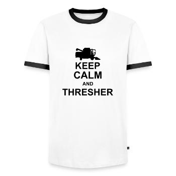 keep calm and thresher kg10 - Men's Ringer Shirt - white/black - Front - AI Model Female 172 light (172cm) & AI Model Male 178 dark (178cm)