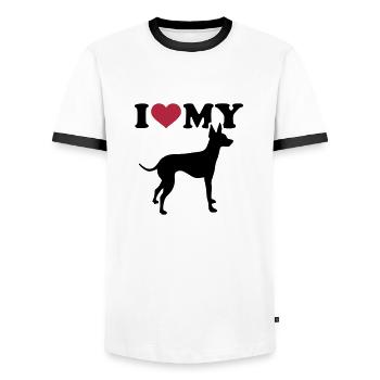 English Toy Terrier - Männer Kontrast-T-Shirt - Weiß/Schwarz - Vorne - AI Model Female 172 light (172cm) & AI Model Male 178 dark (178cm)
