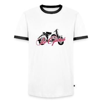 Sei Giorni 6-Day Rally Shifter Scooter 2Stroke Italy - Men's Ringer Shirt - white/black - Front - AI Model Female 172 light (172cm) & AI Model Male 178 dark (178cm)