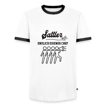 Sattler Chef Selbstständigkeit Firma Gründen - Männer Kontrast-T-Shirt - Weiß/Schwarz - Vorne - AI Model Female 172 light (172cm) & AI Model Male 178 dark (178cm)