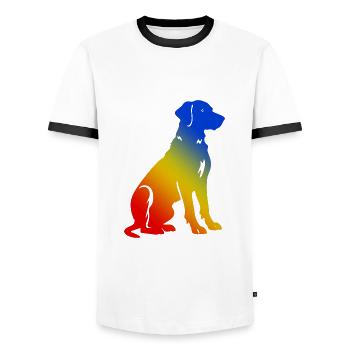 Dackel DachsHund Bunt Hund Bunt - Männer Kontrast-T-Shirt - Weiß/Schwarz - Vorne - AI Model Female 172 light (172cm) & AI Model Male 178 dark (178cm)