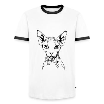 SPHYNX cat portrait cat cat Wilsigns - Men's Ringer Shirt - white/black - Front - AI Model Female 172 light (172cm) & AI Model Male 178 dark (178cm)