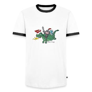 Little Knight and his friend, the dragon - Men's Ringer Shirt - white/black - Front - AI Model Female 172 light (172cm) & AI Model Male 178 dark (178cm)