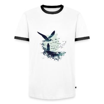 seagull seabird lighthouse - Men's Ringer Shirt - white/black - Front - AI Model Female 172 light (172cm) & AI Model Male 178 dark (178cm)