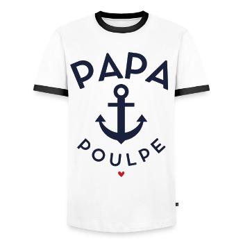 PAPA OCOPUS Anker - Männer Kontrast-T-Shirt - Weiß/Schwarz - Vorne - AI Model Female 172 light (172cm) & AI Model Male 178 dark (178cm)