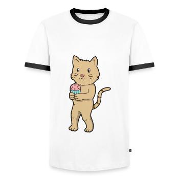 Gâteau de chat - T-shirt contrasté Homme - blanc/noir - Devant - AI Model Female 172 light (172cm) & AI Model Male 178 dark (178cm)