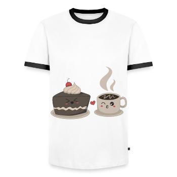 Coffee and Cake In Love Gift Kawaii Love - Men's Ringer Shirt - white/black - Front - AI Model Female 172 light (172cm) & AI Model Male 178 dark (178cm)