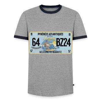 Welcome to Biarritz - Men's Ringer Shirt - grey/navy  - Front - AI Model Female 172 light (172cm) & AI Model Male 178 light (178cm)