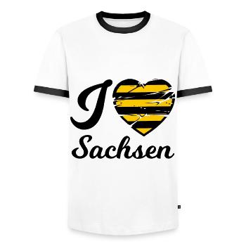 Ich liebe Sachsen - Männer Kontrast-T-Shirt - Weiß/Schwarz - Vorne - AI Model Female 172 light (172cm) & AI Model Male 178 dark (178cm)