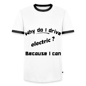 I can drive electric - Men's Ringer Shirt - white/black - Front - AI Model Female 172 light (172cm) & AI Model Male 178 dark (178cm)