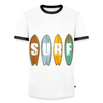 Surfer shirt Surf - Surfen, Surfing, Surfboards - Men's Ringer Shirt - white/black - Front - AI Model Female 172 light (172cm) & AI Model Male 178 dark (178cm)