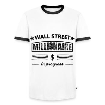 Die Investoren - Männer Kontrast-T-Shirt - Weiß/Schwarz - Vorne - AI Model Female 172 light (172cm) & AI Model Male 178 dark (178cm)