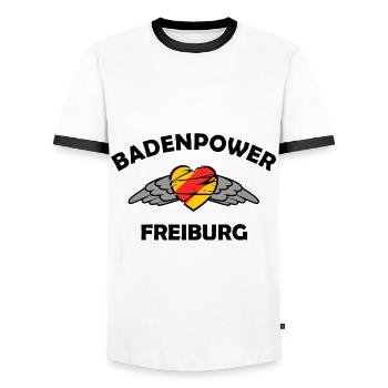 The Freiburg Power - Men's Ringer Shirt - white/black - Front - AI Model Female 172 light (172cm) & AI Model Male 178 dark (178cm)