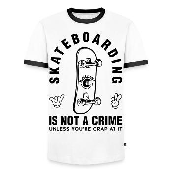 Skateboarding is not a Crime - ROLLIN' BRAND - Männer Kontrast-T-Shirt - Weiß/Schwarz - Vorne - AI Model Female 172 light (172cm) & AI Model Male 178 dark (178cm)
