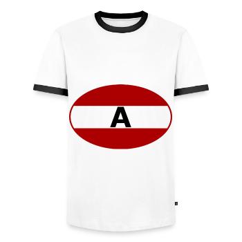 Auto Aufkleber Österreich - Männer Kontrast-T-Shirt - Weiß/Schwarz - Vorne - AI Model Female 172 light (172cm) & AI Model Male 178 dark (178cm)