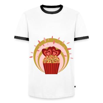 Rhabarber Kuchen Liebe mit viel Herz. - Männer Kontrast-T-Shirt - Weiß/Schwarz - Vorne - AI Model Female 172 light (172cm) & AI Model Male 178 dark (178cm)