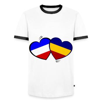 France Roumanie Amour - T-shirt contrasté Homme - blanc/noir - Devant - AI Model Female 172 light (172cm) & AI Model Male 178 dark (178cm)