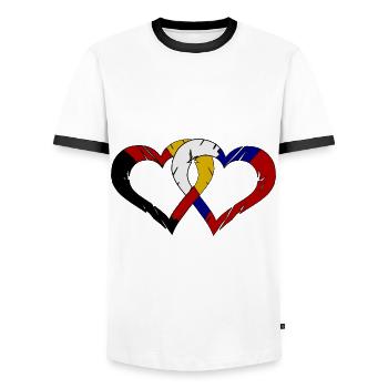 Russisch Deutsche Herzen - Männer Kontrast-T-Shirt - Weiß/Schwarz - Vorne - AI Model Female 172 light (172cm) & AI Model Male 178 dark (178cm)