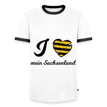 Ich liebe mein Sachsenland - Männer Kontrast-T-Shirt - Weiß/Schwarz - Vorne - AI Model Female 172 light (172cm) & AI Model Male 178 dark (178cm)